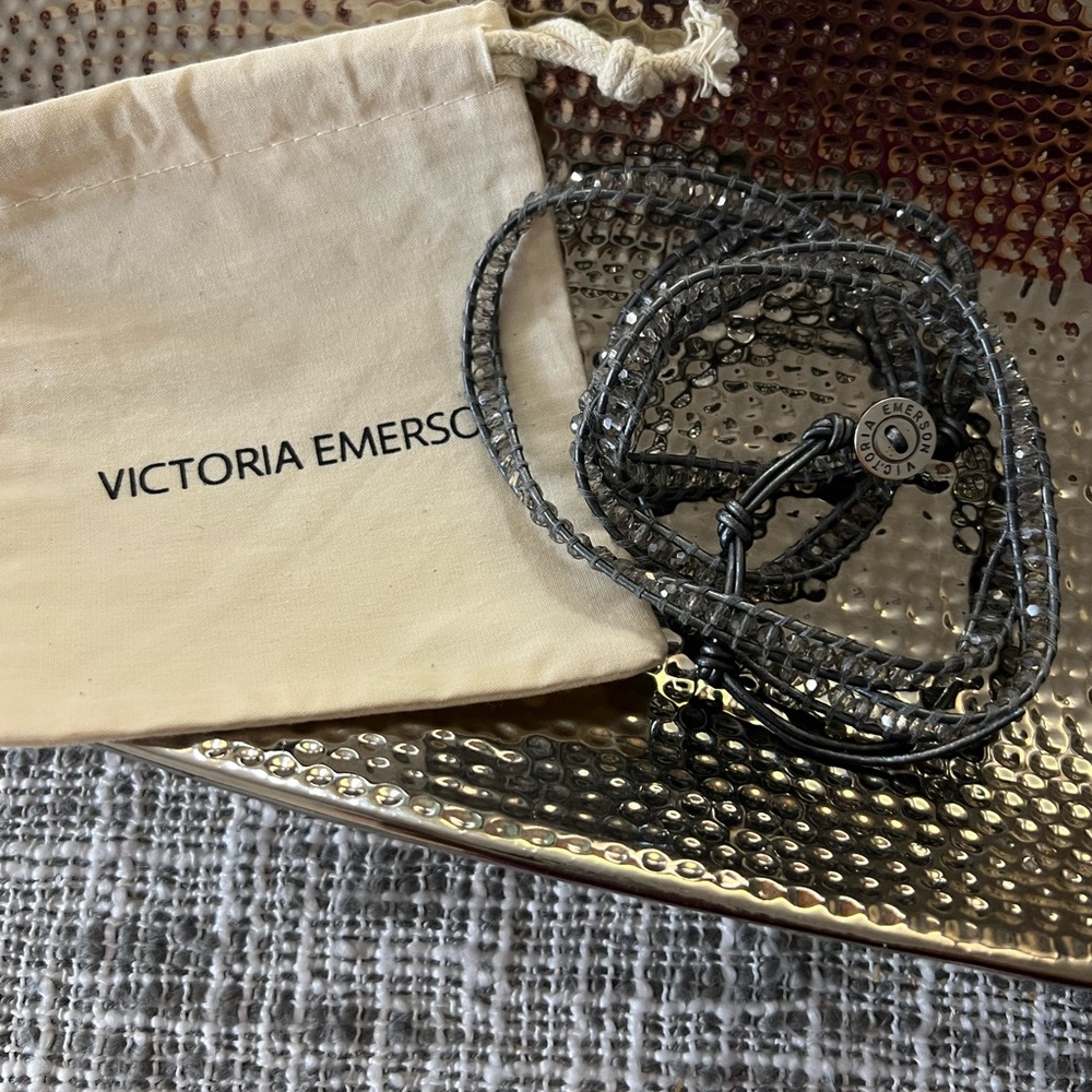 Brand new Victoria Emerson genuine leather wrap around Crystal bracelet